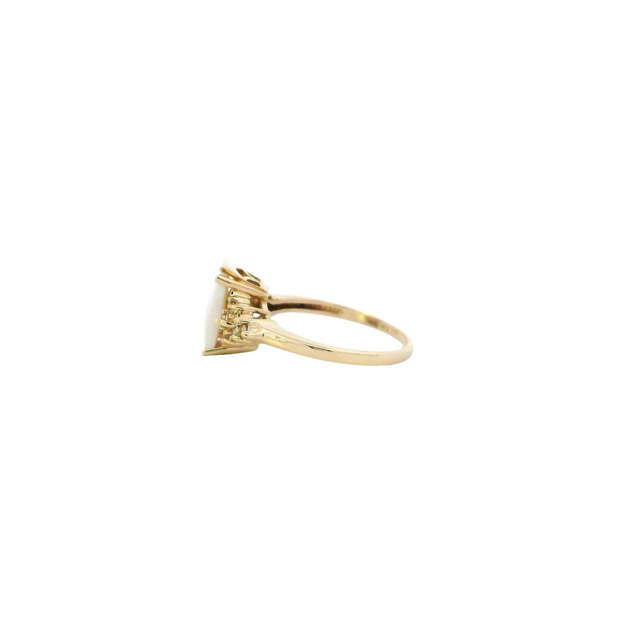 14K Yellow Gold Rectangle Opal & Diamond Women's Ring- 0.15ct