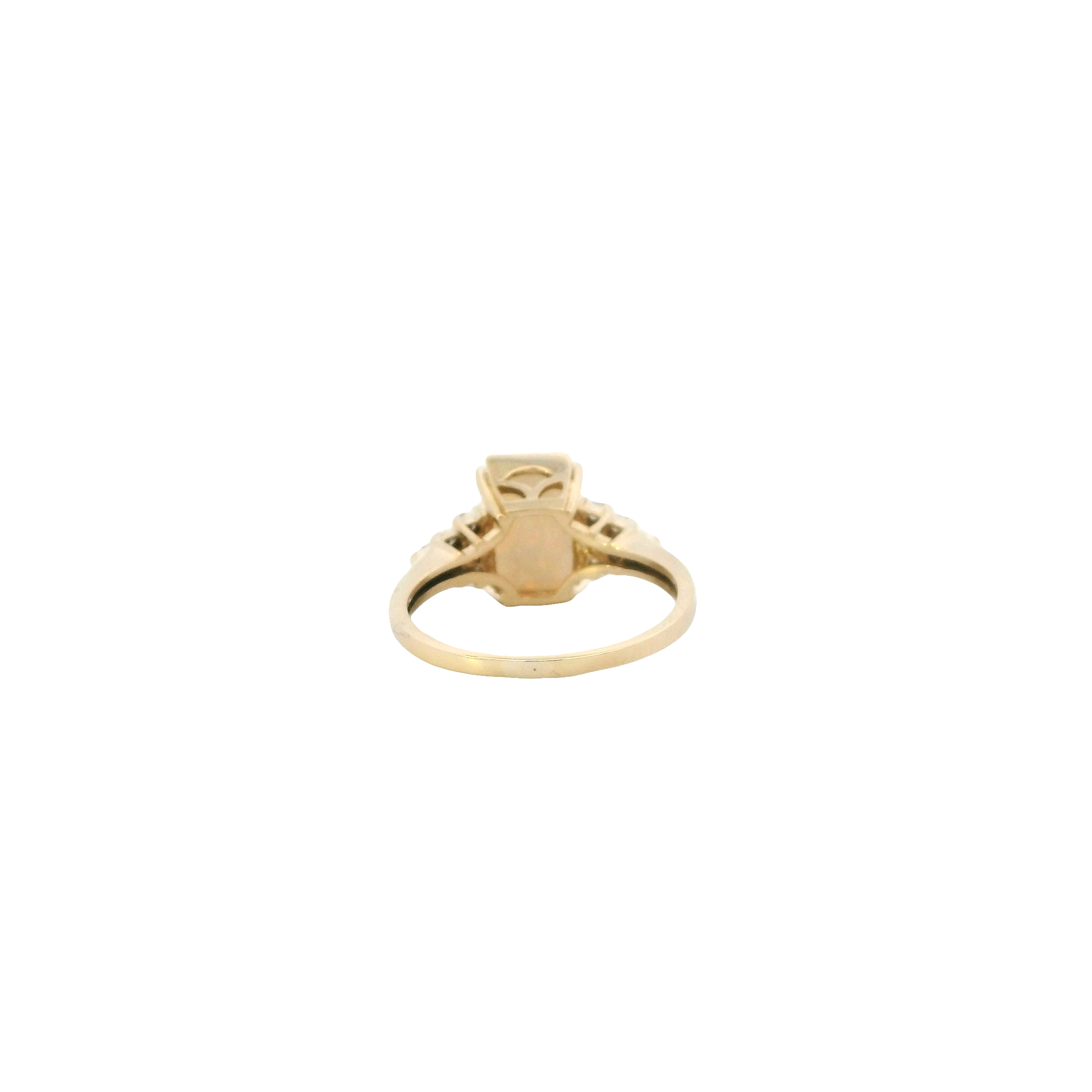 14K Yellow Gold Rectangle Opal & Diamond Women's Ring- 0.15ct