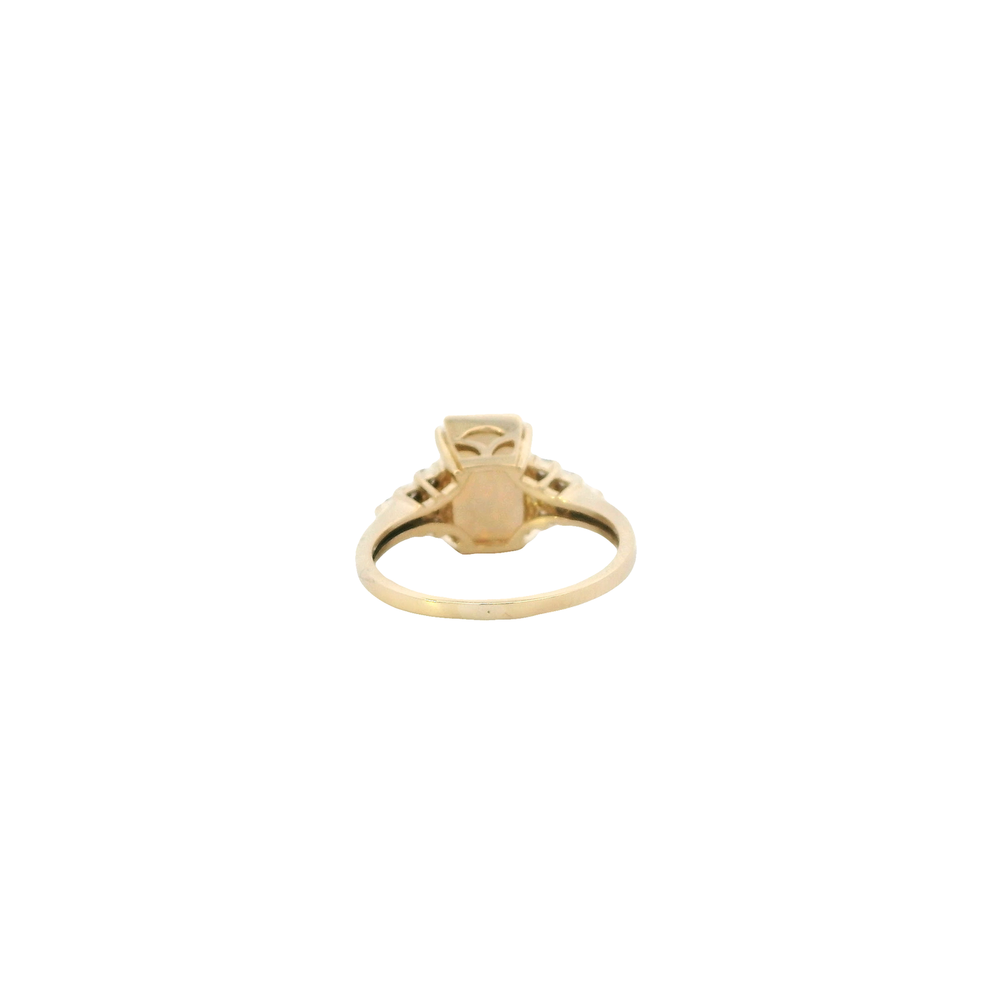 14K Yellow Gold Rectangle Opal & Diamond Women's Ring- 0.15ct