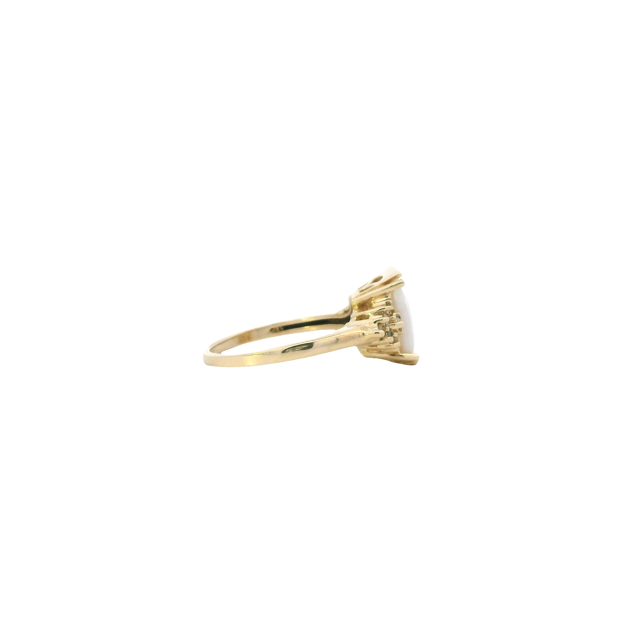 14K Yellow Gold Rectangle Opal & Diamond Women's Ring- 0.15ct