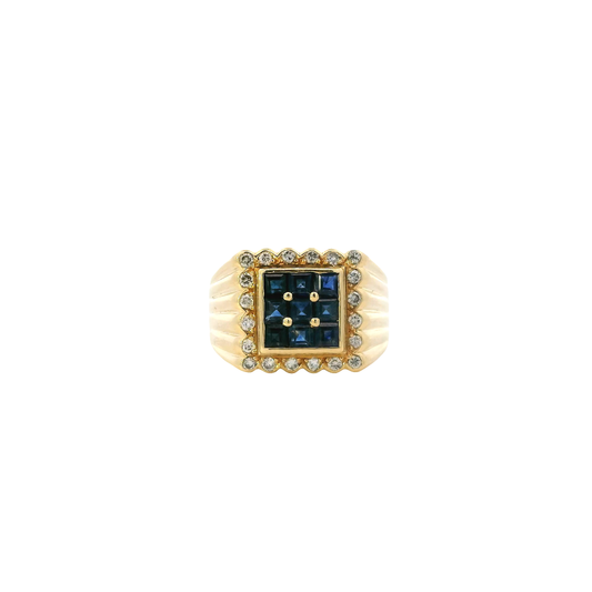 14K Yellow Gold Sapphire & Diamond Men's Ring - 0.37ct