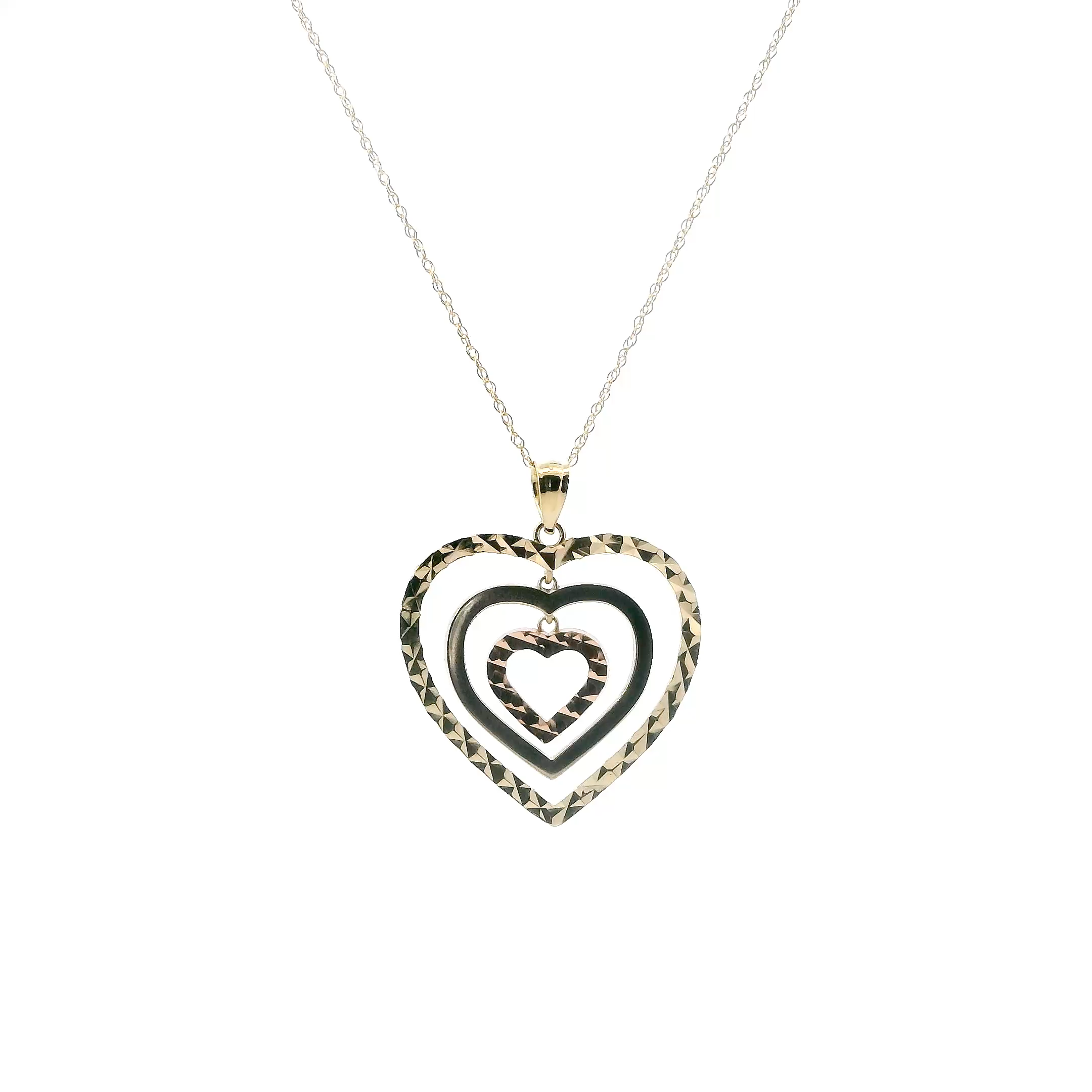 10K Tri Color Gold Triple Heart Pendant & 18