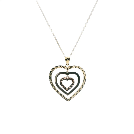 10K Tri Color Gold Triple Heart Pendant & 18" Rope Chain