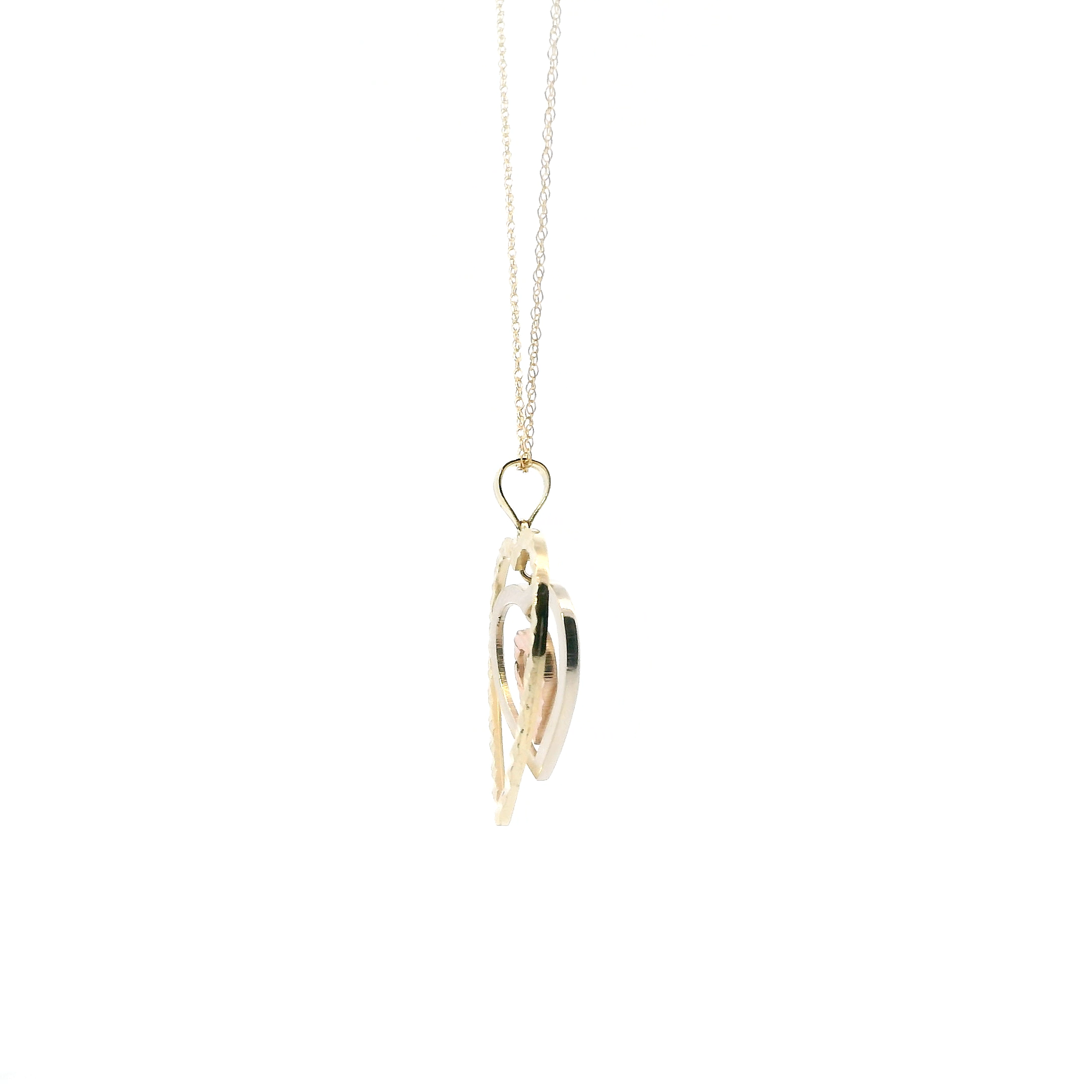 10K Tri Color Gold Triple Heart Pendant & 18