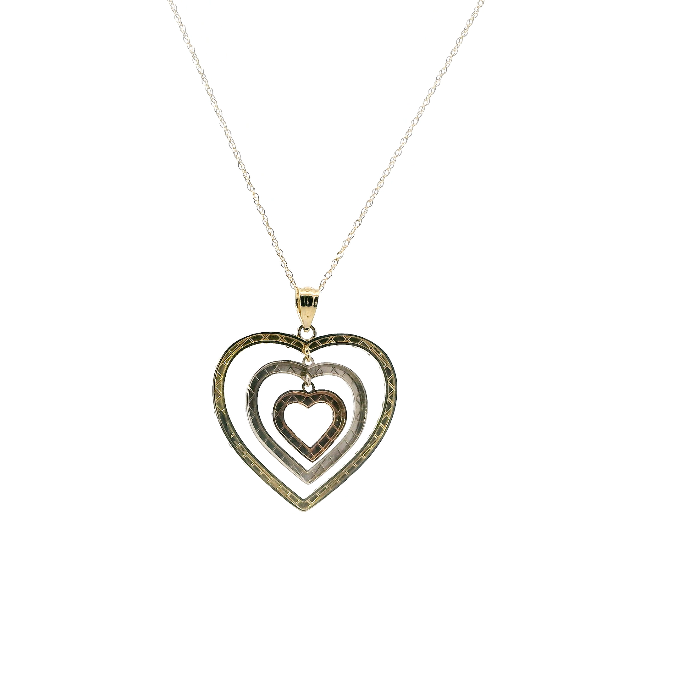 10K Tri Color Gold Triple Heart Pendant & 18