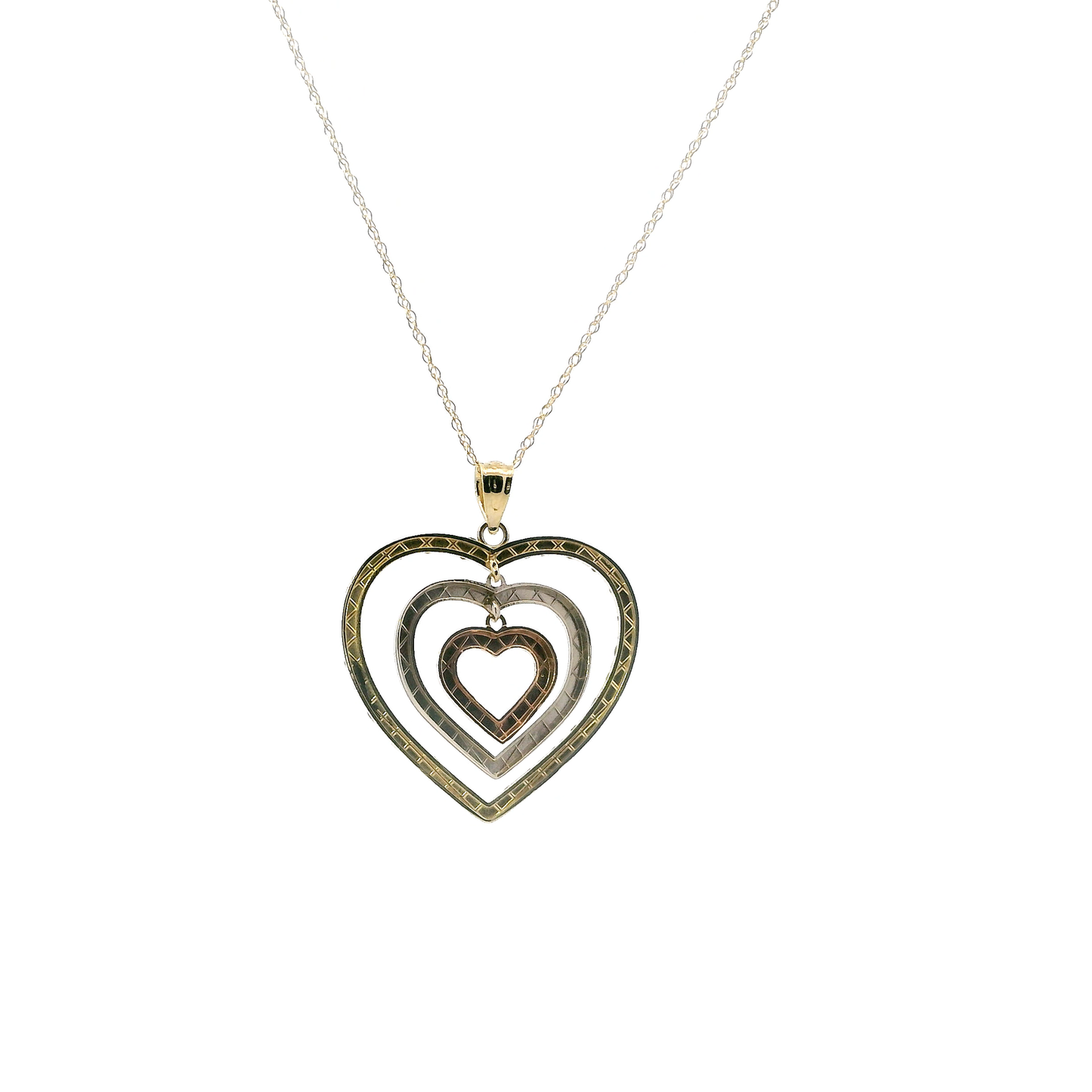 10K Tri Color Gold Triple Heart Pendant & 18" Rope Chain