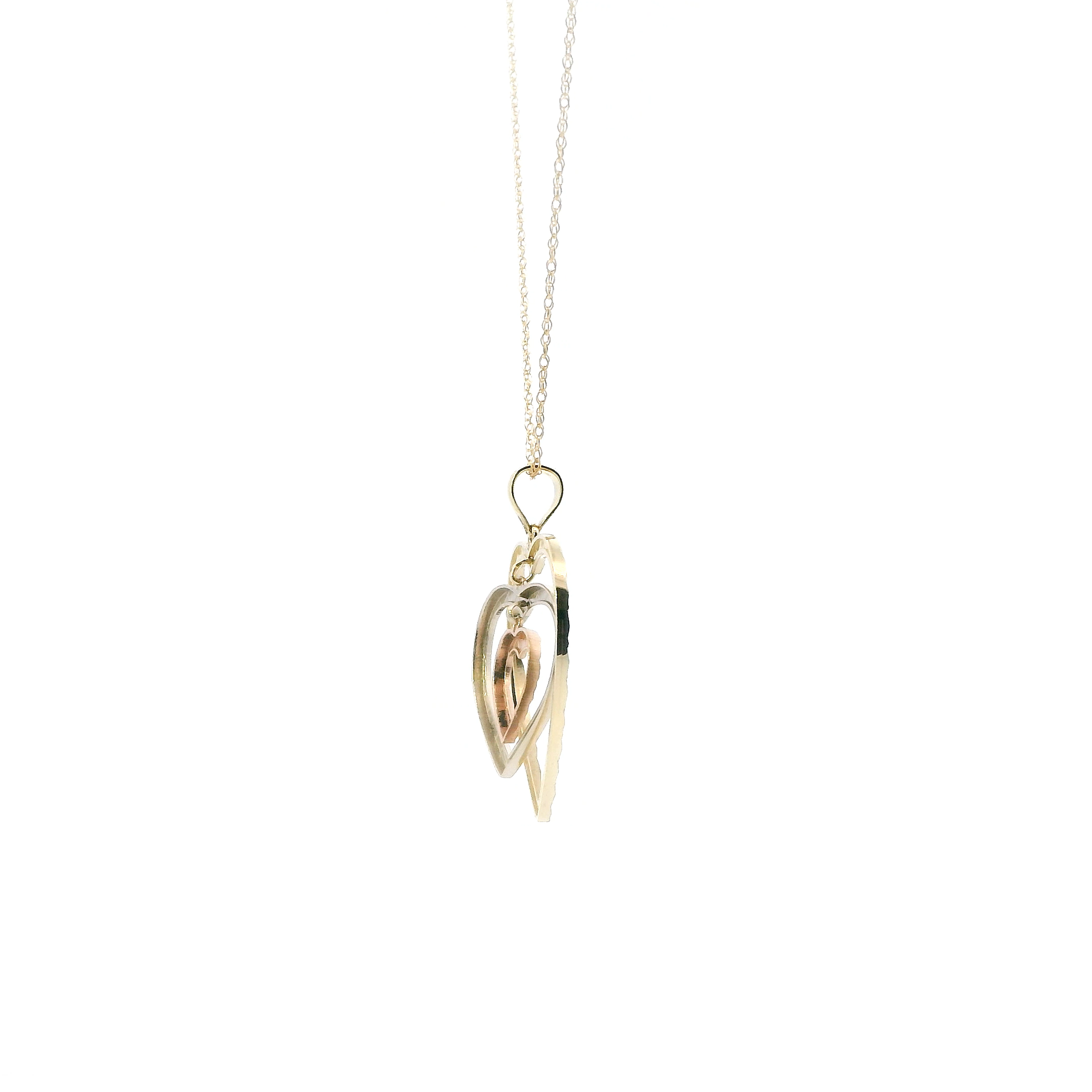 10K Tri Color Gold Triple Heart Pendant & 18