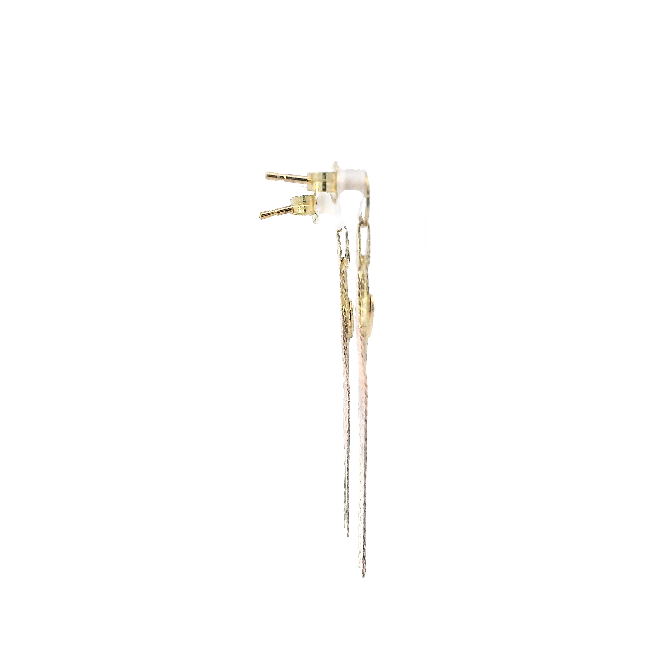 14K Tri Color Gold Triple Strand Herringbone Heart Dangle Earrings