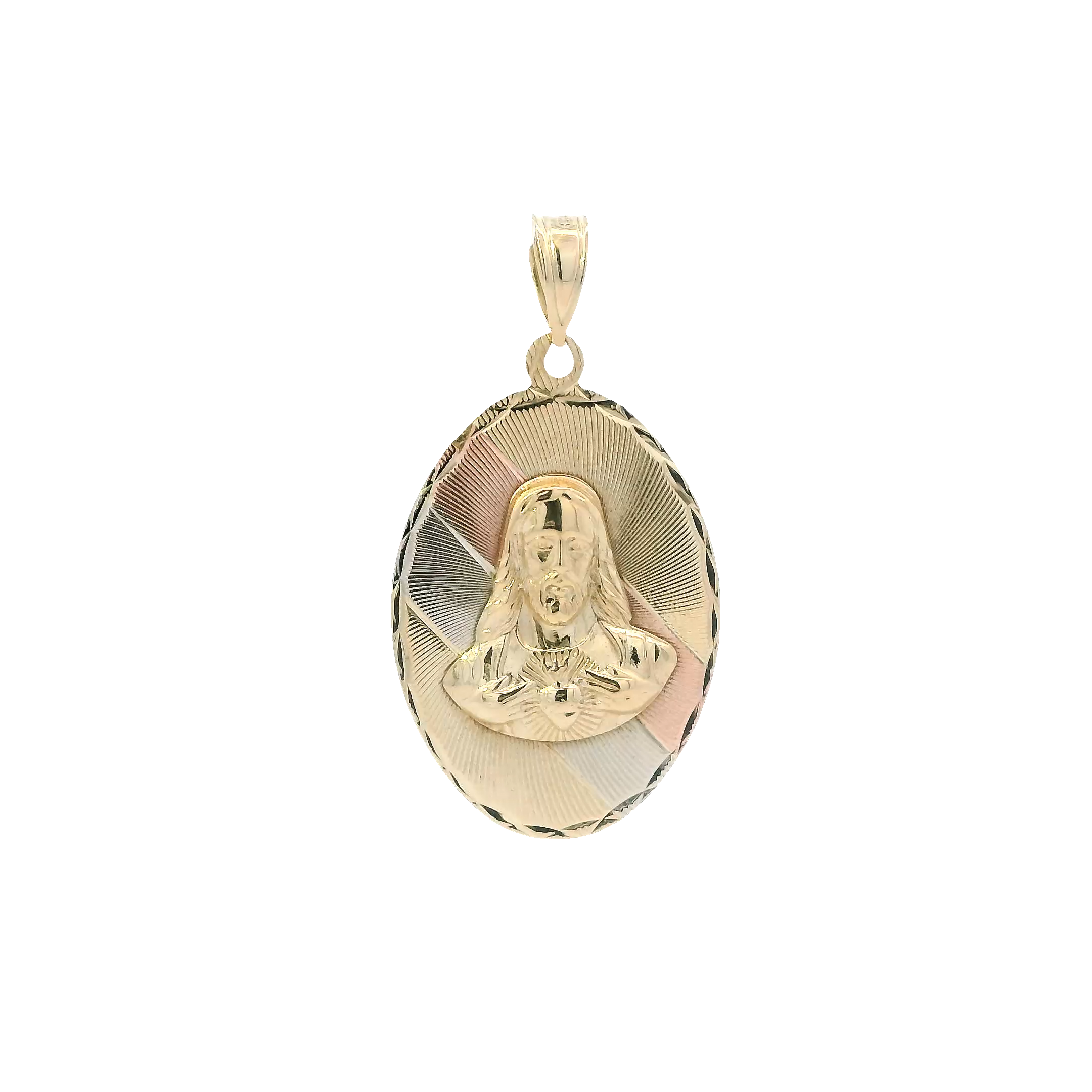 10K Tri Color Gold Oval Jesus Pendant