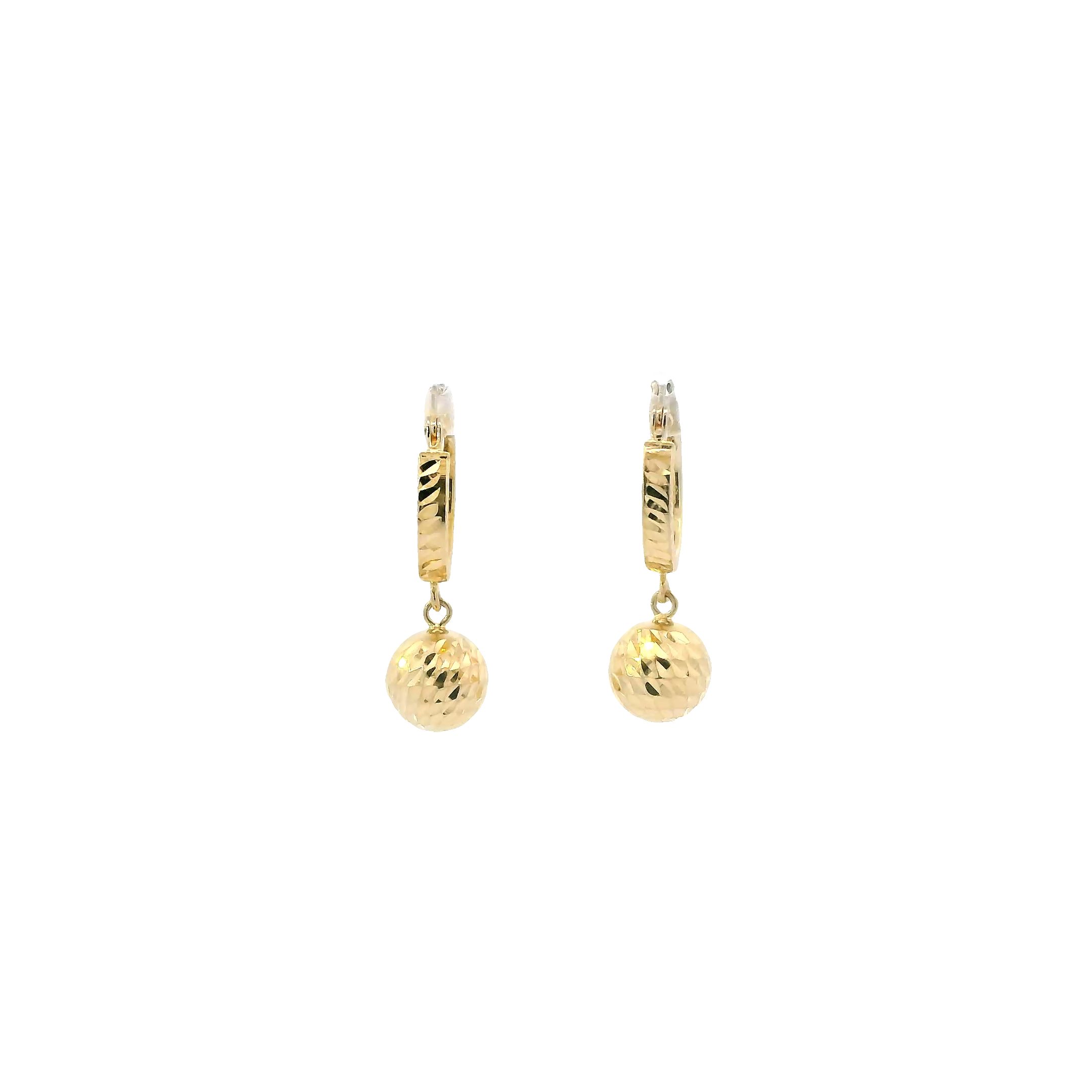 14K Yellow Gold Dangle Ball Hoop Earrings