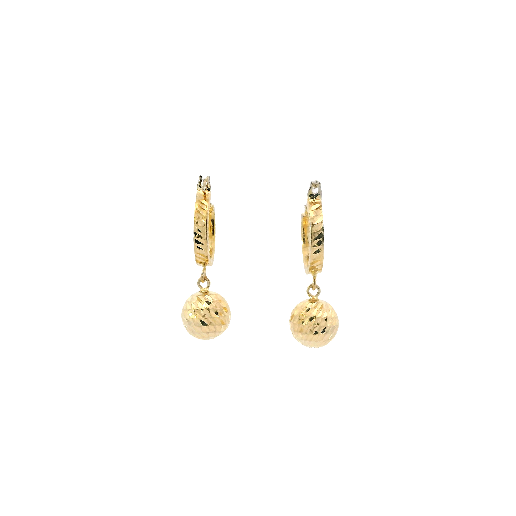14K Yellow Gold Dangle Ball Hoop Earrings