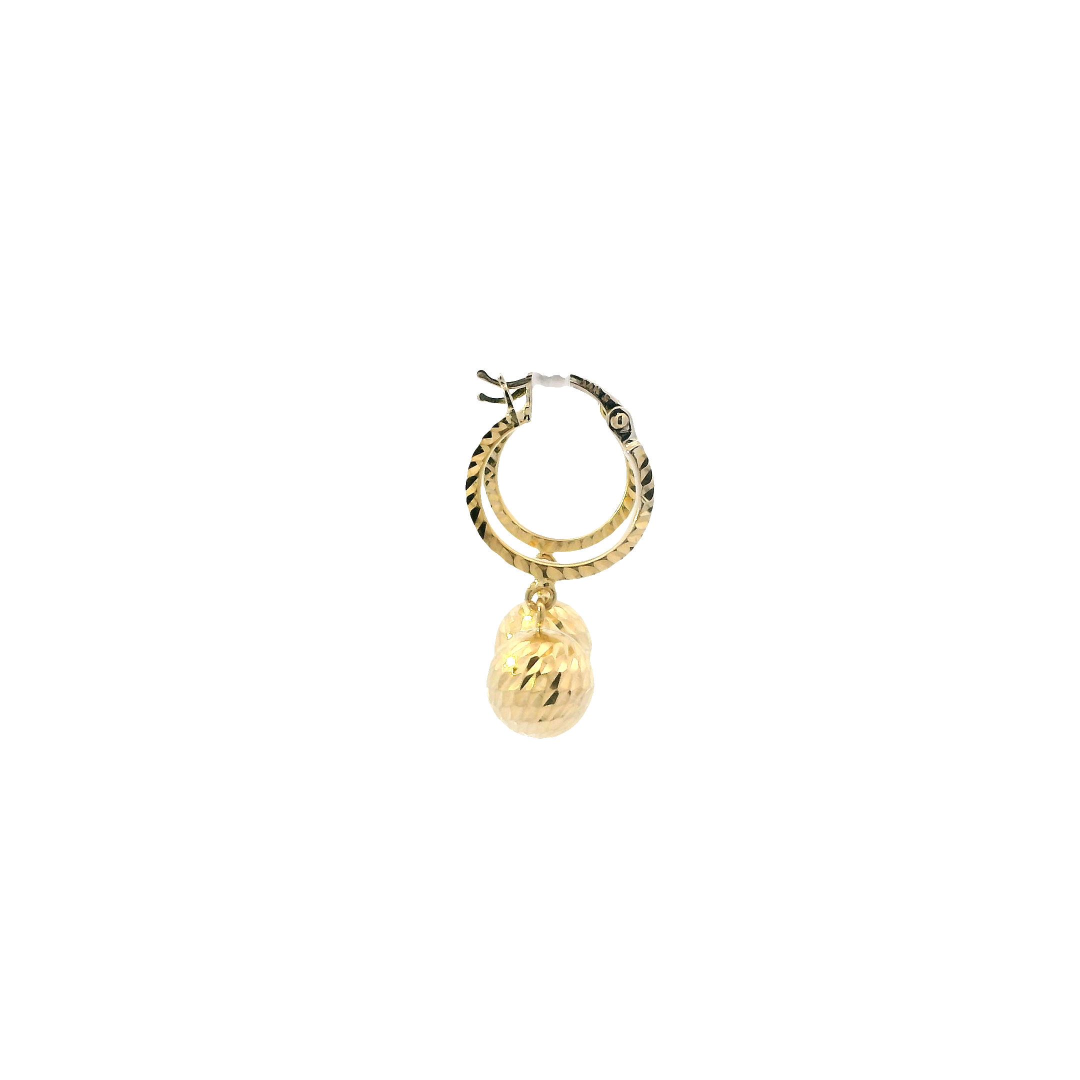 14K Yellow Gold Dangle Ball Hoop Earrings