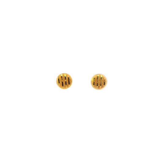 21K Yellow Gold Round Matte Striped Stud Earrings