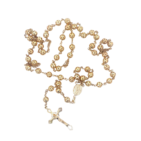 14K Yellow Gold 26" Beaded Rosary Necklace