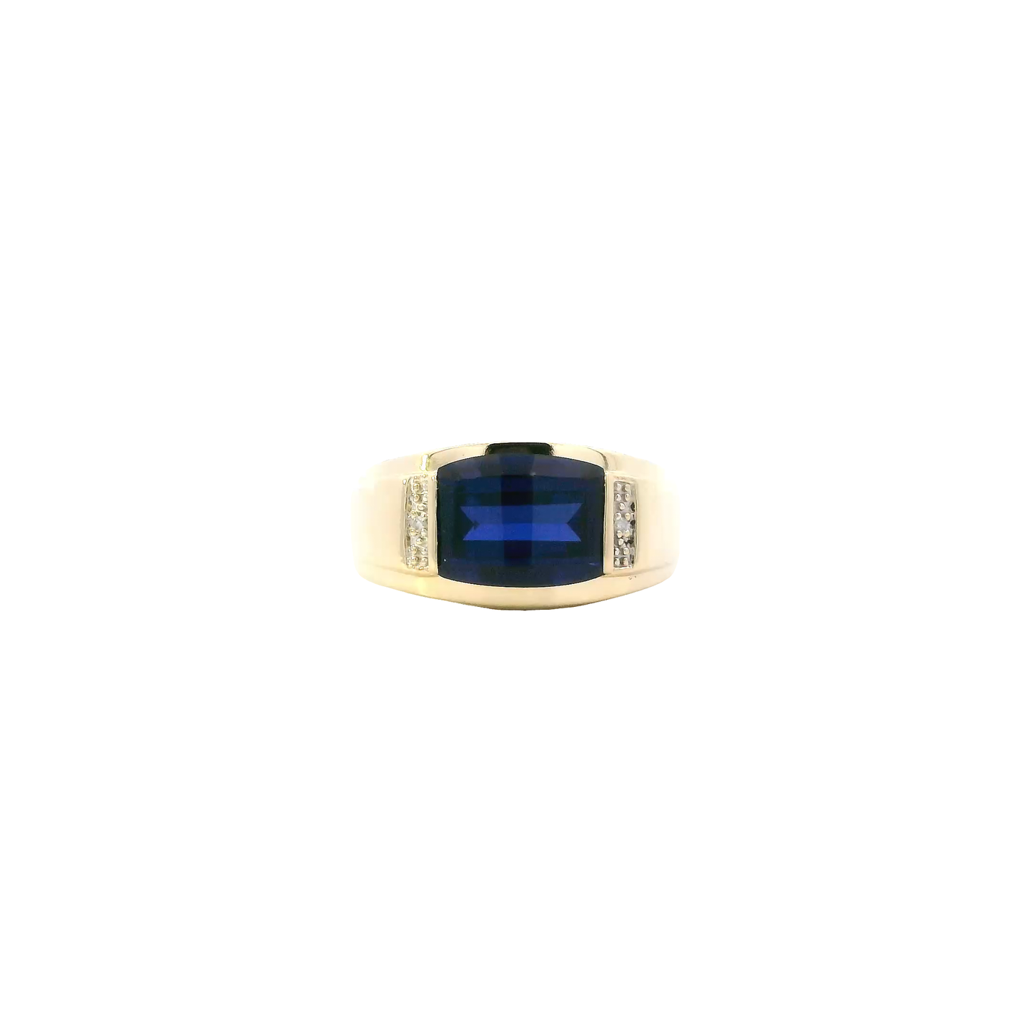 14K Yellow Gold Blue Sapphire & Diamond Ring -0.01ct
