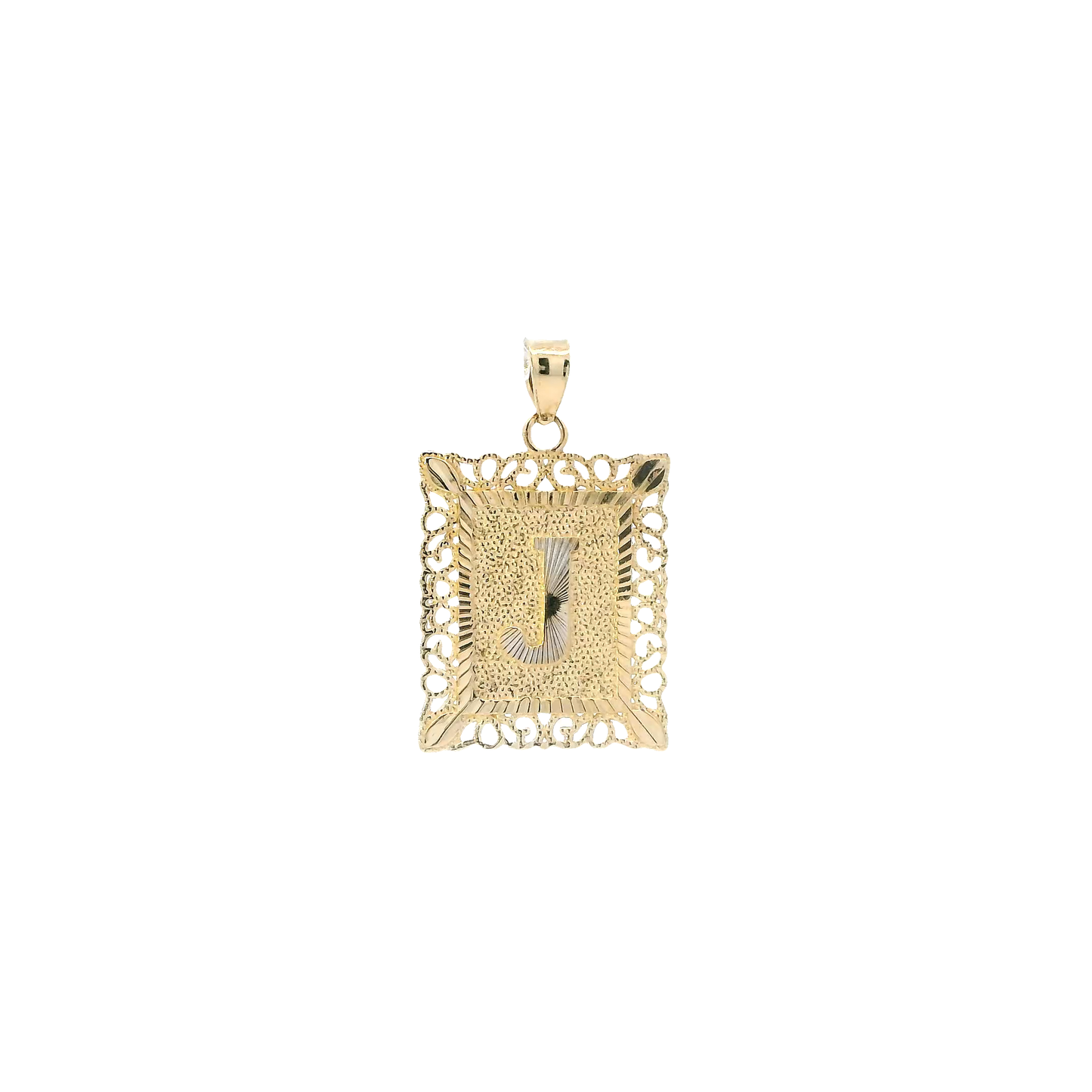 14K Yellow Gold Rectangle Letter "J" Filigree Pendant