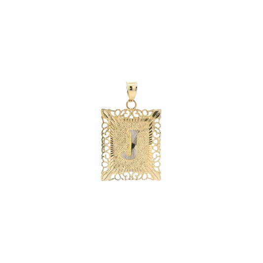 14K Yellow Gold Rectangle Letter "J" Filigree Pendant