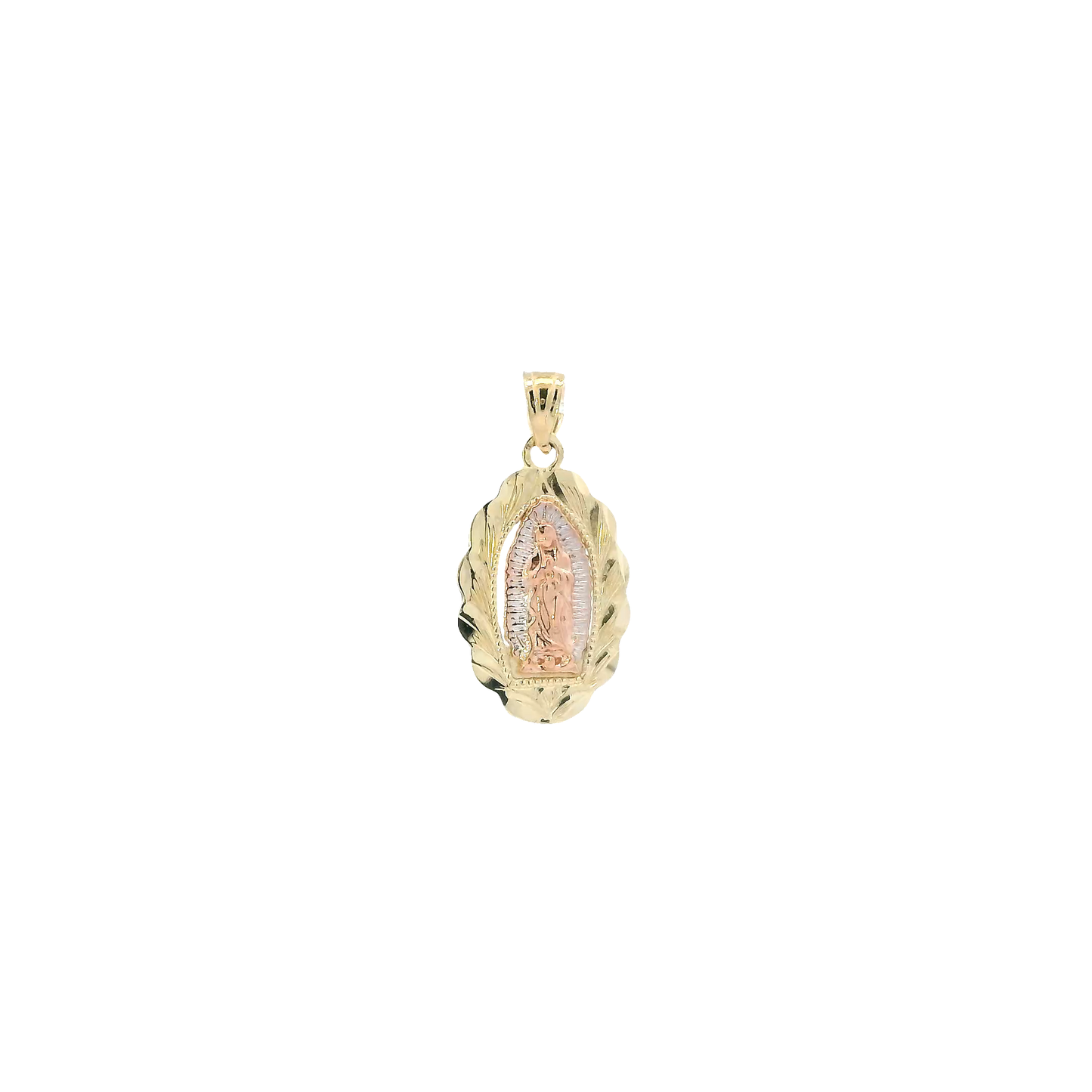 10K Tri Color Gold Oval Virgin Mary Pendant