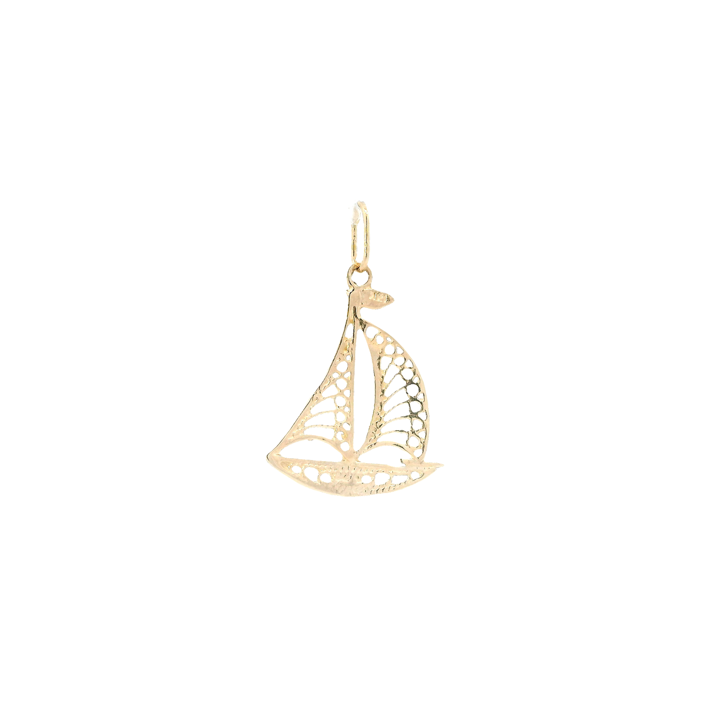 14K Yellow Gold Filigree Sailboat Pendant