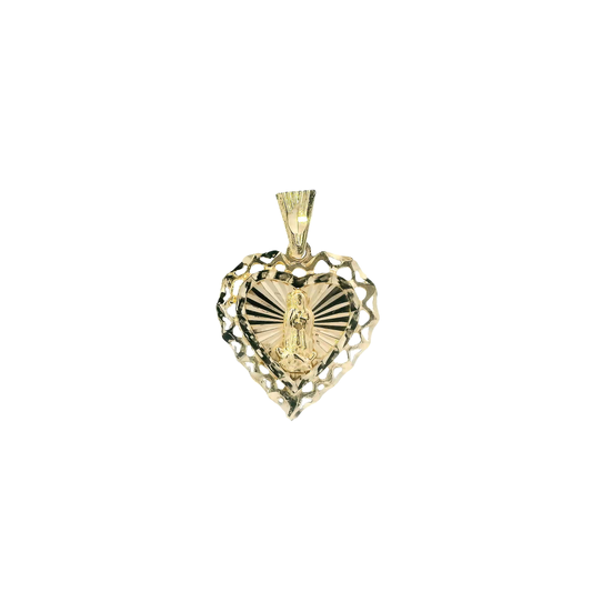 14K Yellow Gold Virgin Mary Heart Pendant