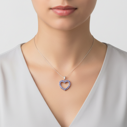 14K White Gold Tazanite Heart Pendant