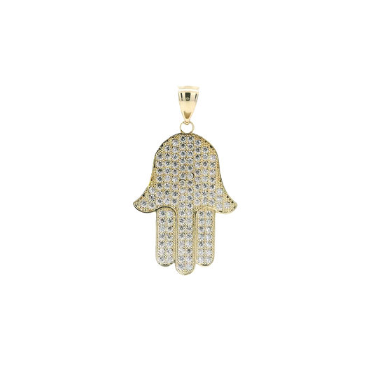 10K Yellow Gold Pave Hamsa Hand Pendant
