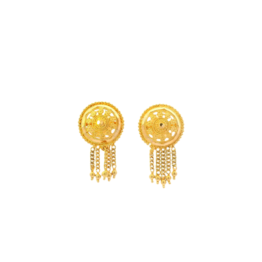 22K Yellow Gold Round Beaded Dangle Earrings