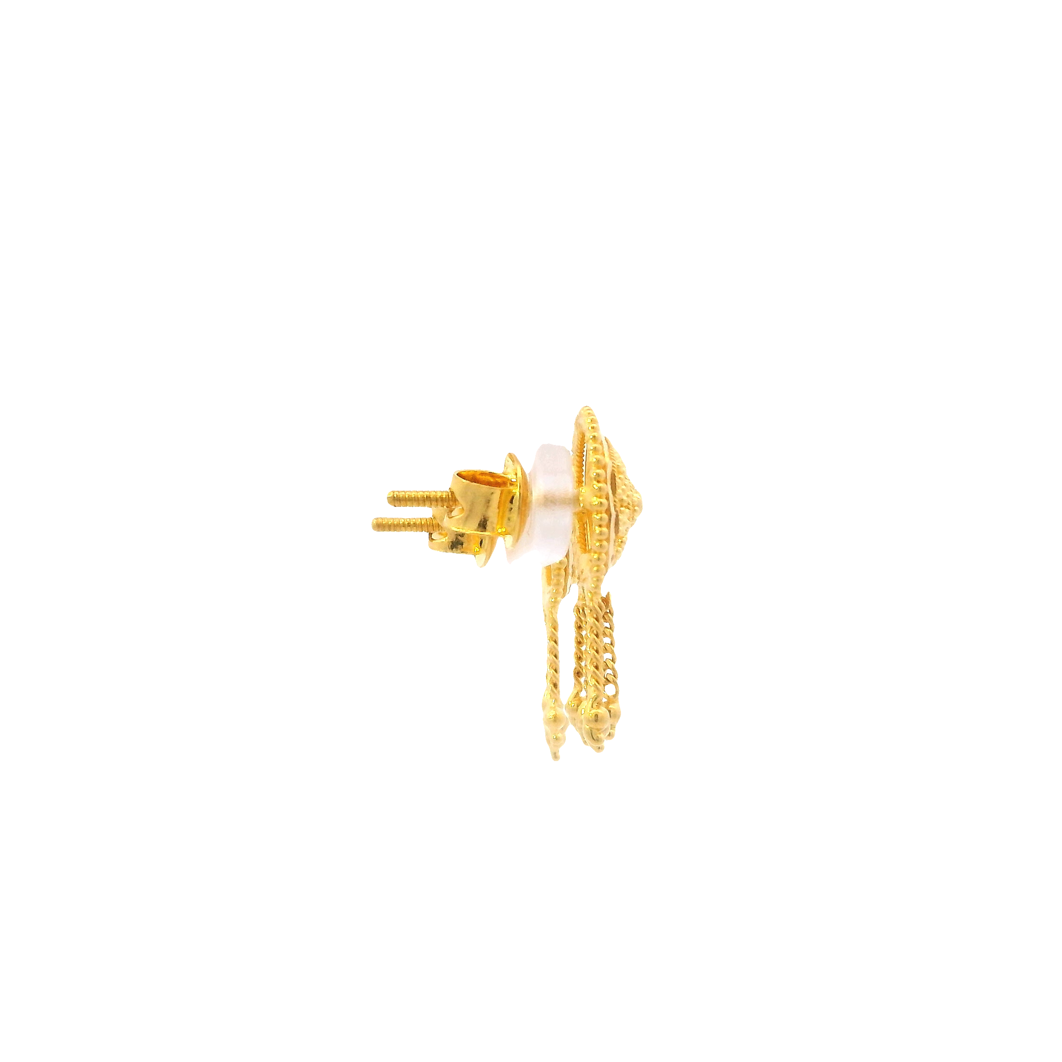 22K Yellow Gold Round Beaded Dangle Earrings