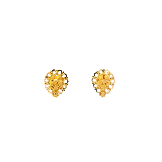 22K Yellow Gold Pear Flower Stud Earrings