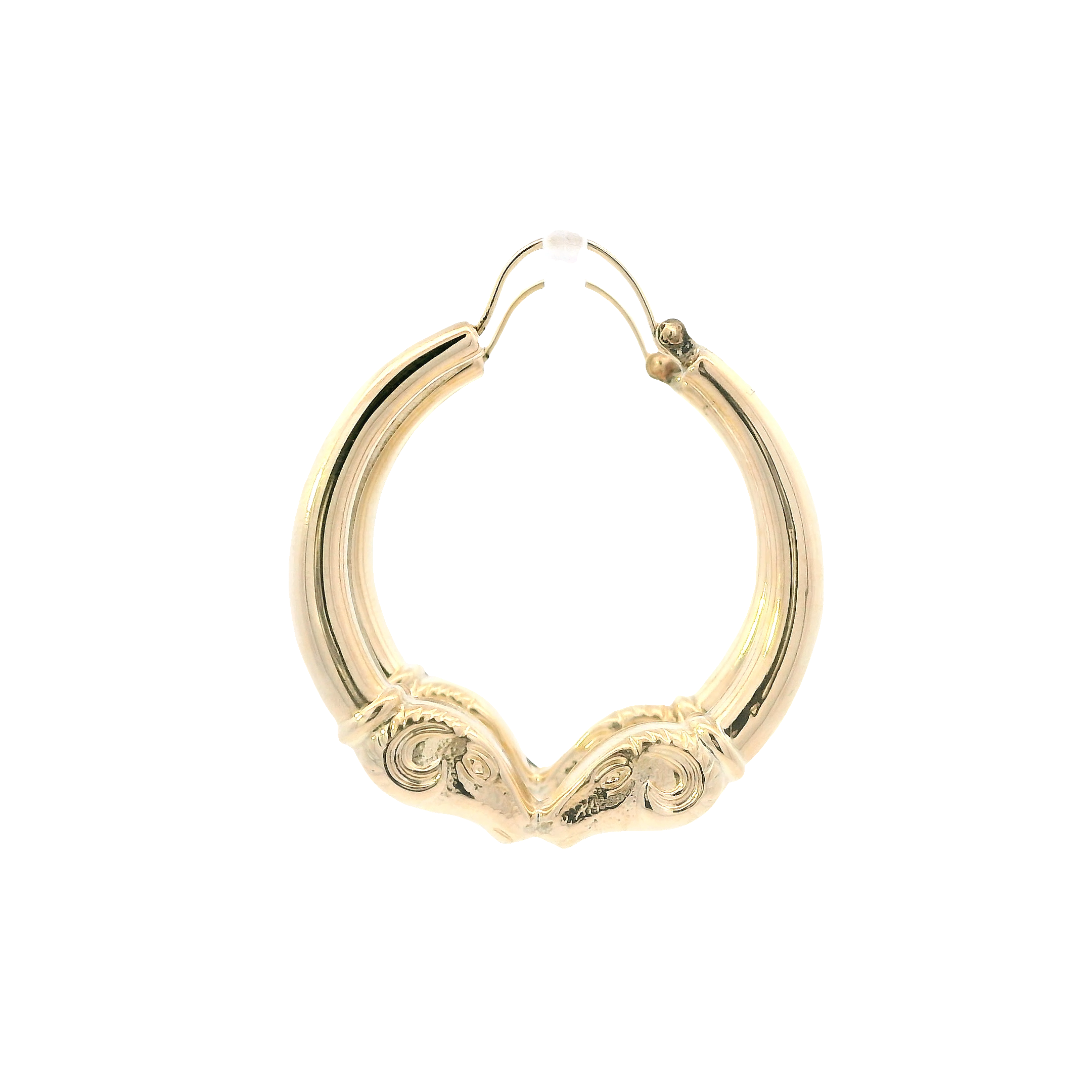 14K Yellow Gold Ram Head Hoop Earrings