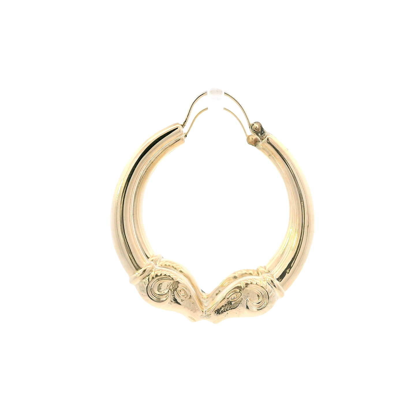14K Yellow Gold Ram Head Hoop Earrings