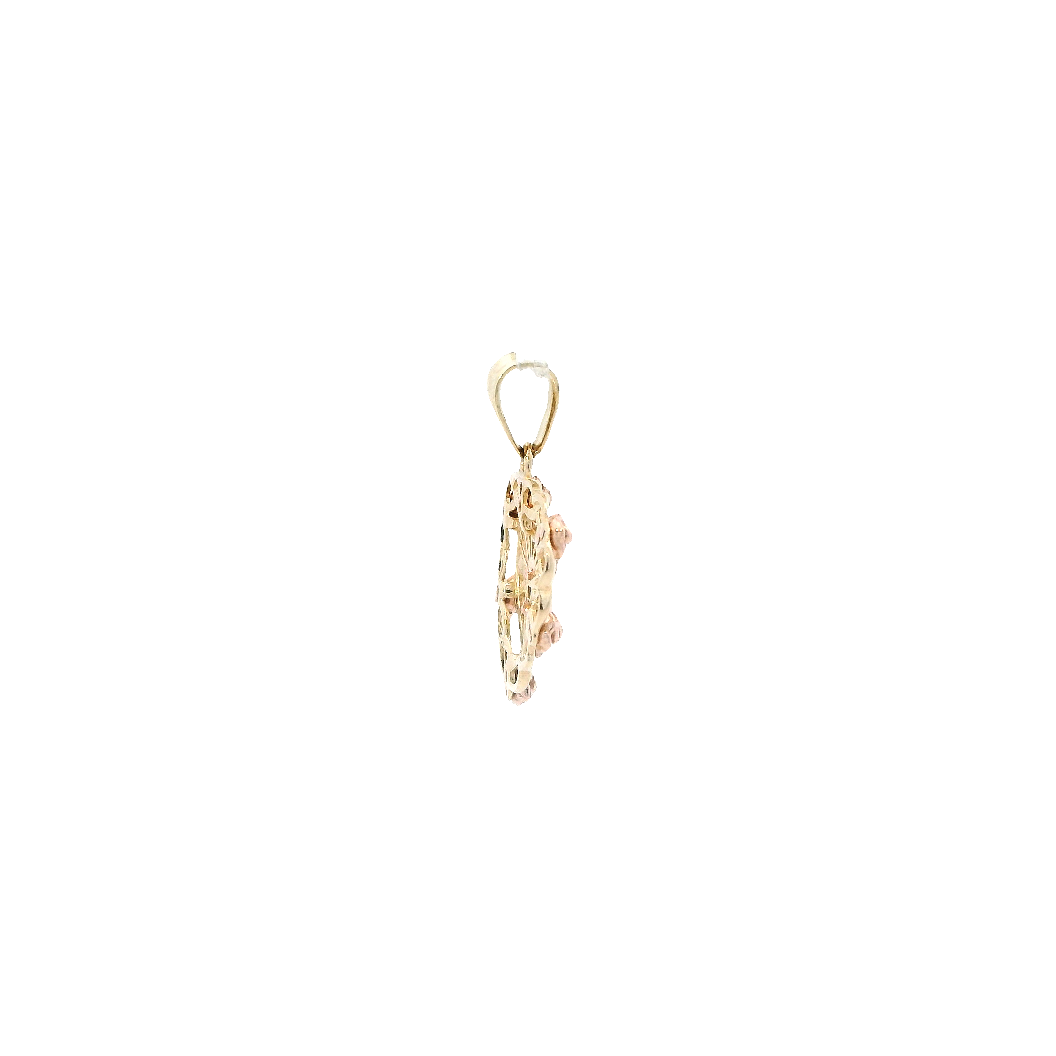 14K Yellow & Rose Gold Roses & Crucifix Heart Pendant