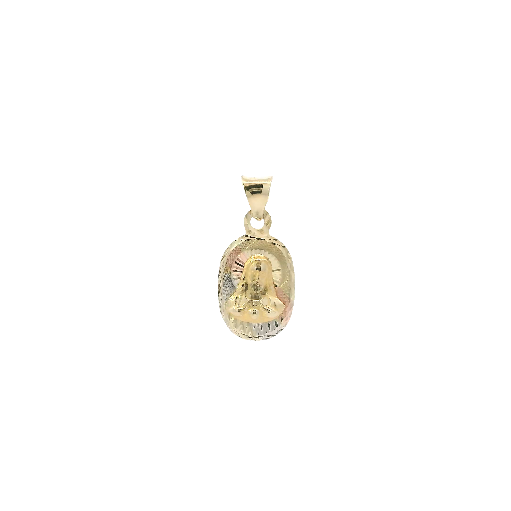 14K Tri Color Oval Jesus Pendant