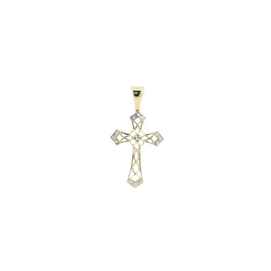 10K Yellow & White Gold Filigree Cross Pendant