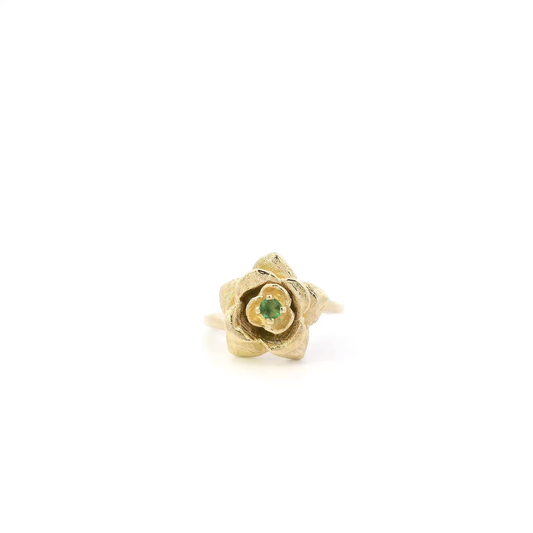 14K Yellow Gold Emerald Flower Ring