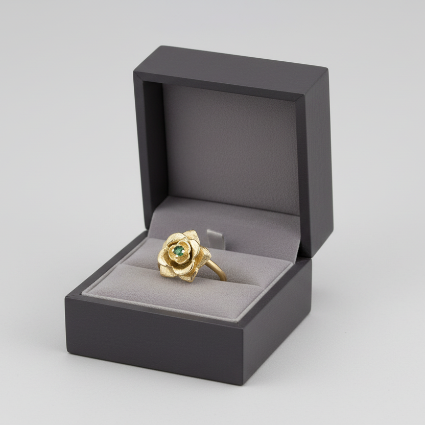 14K Yellow Gold Emerald Flower Ring