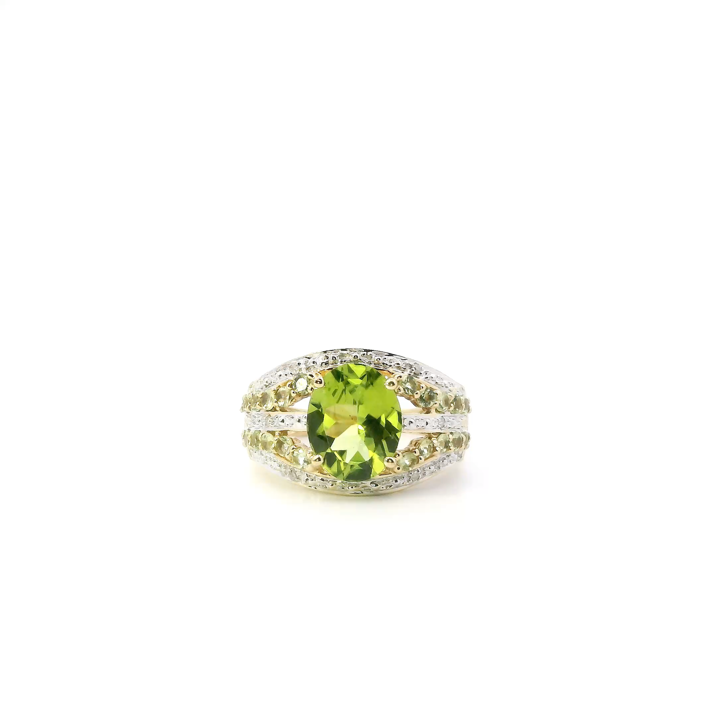 14K Yellow Peridot & Diamond Women's Ring-0.05ct