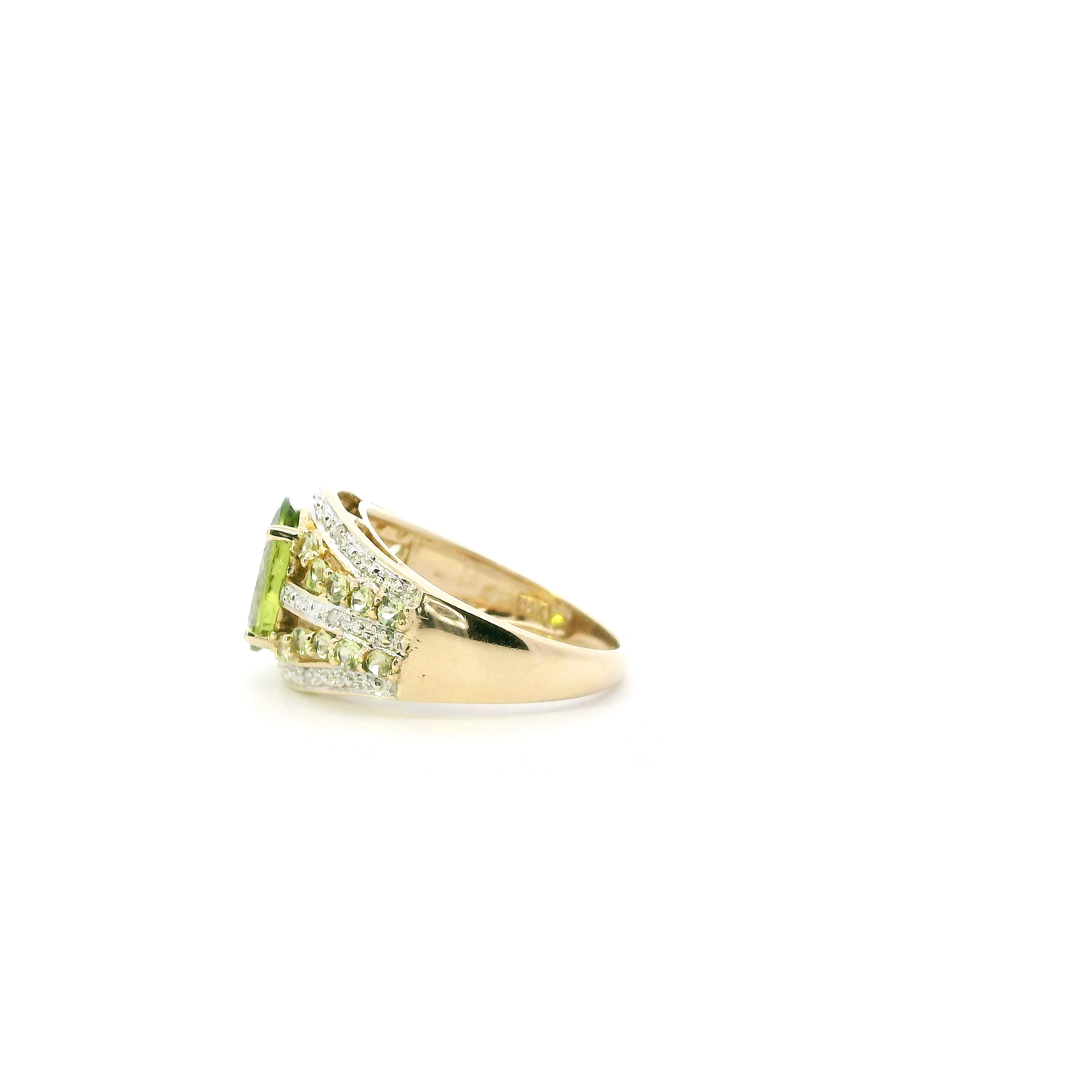 14K Yellow Peridot & Diamond Women's Ring-0.05ct