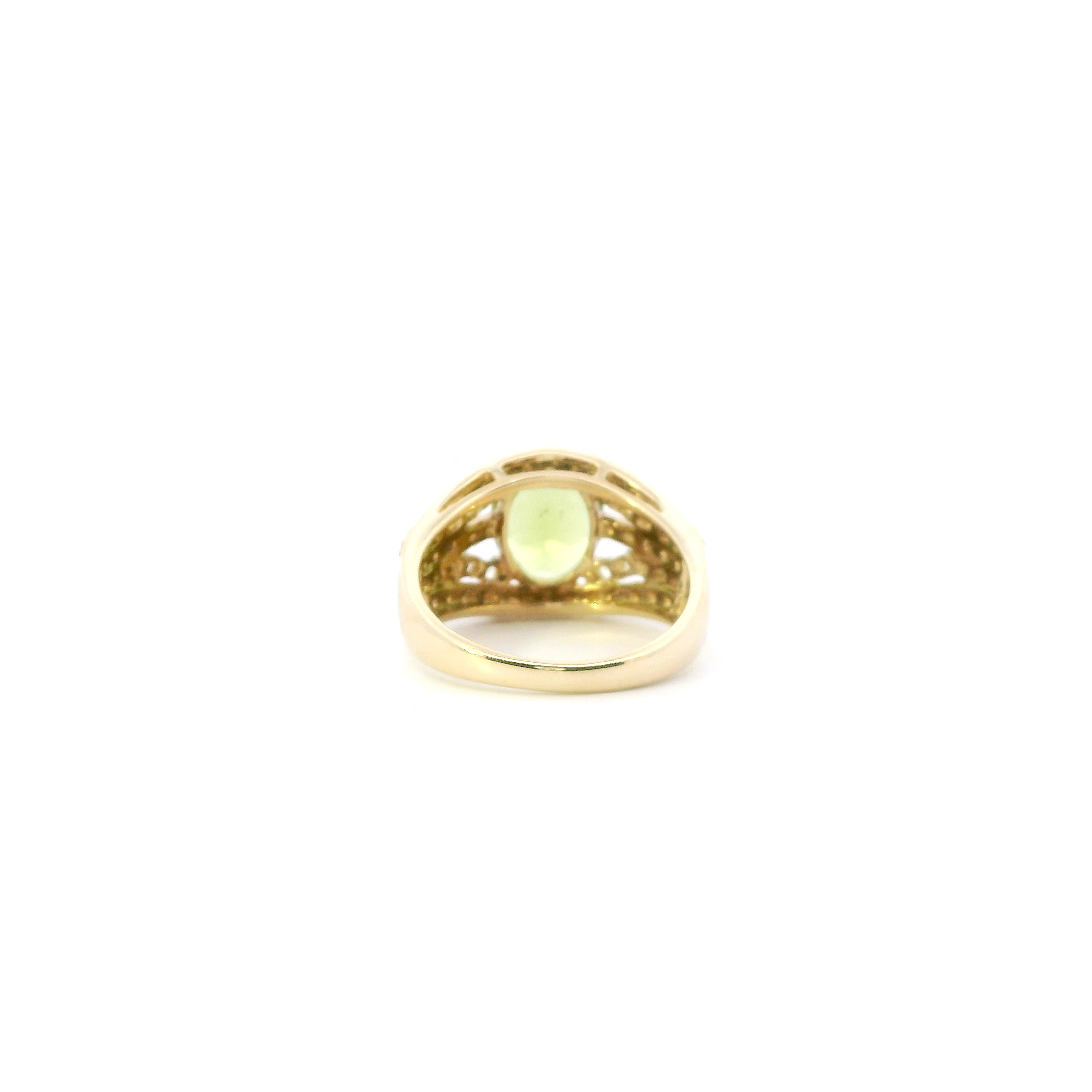 14K Yellow Peridot & Diamond Women's Ring-0.05ct