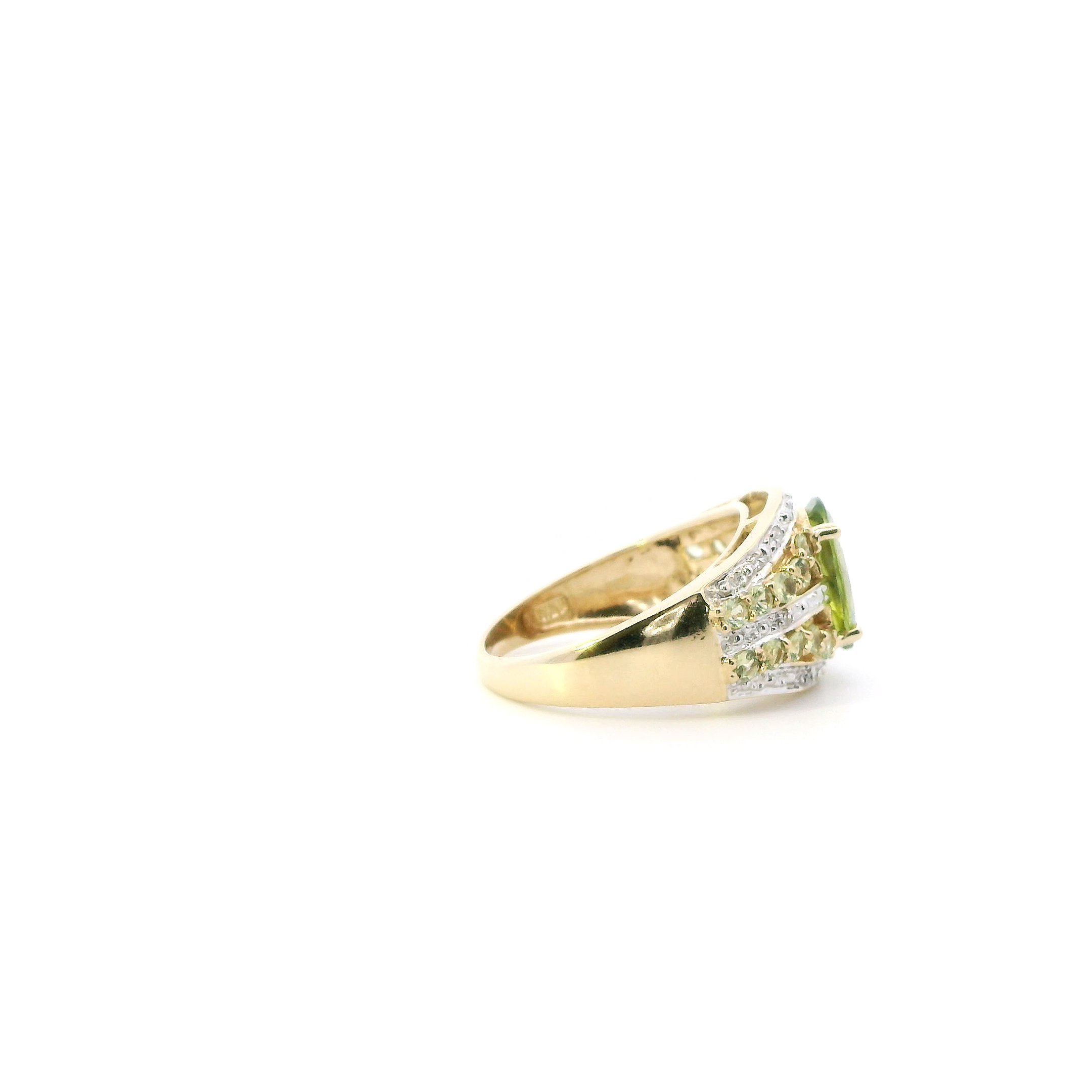 14K Yellow Peridot & Diamond Women's Ring-0.05ct