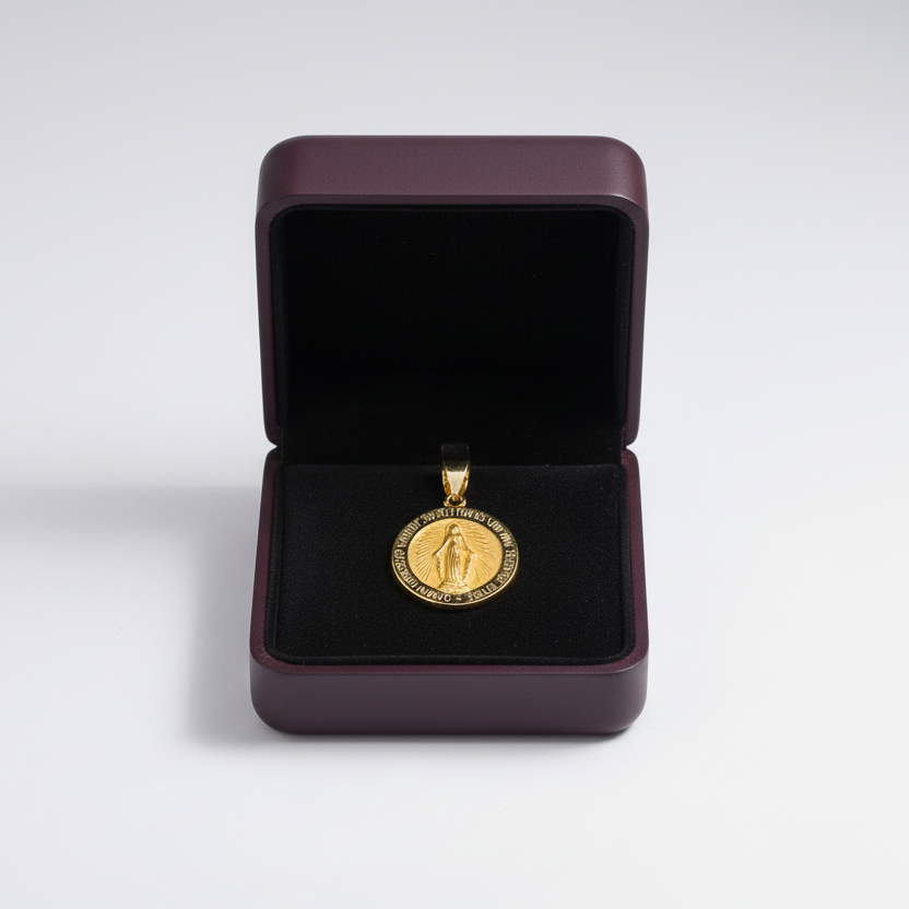 14K Yellow Gold Round "Pray For Us" Religious Pendant