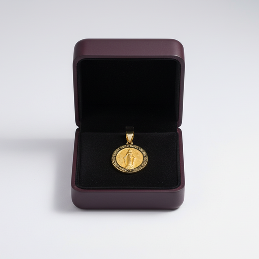 14K Yellow Gold Round "Pray For Us" Religious Pendant