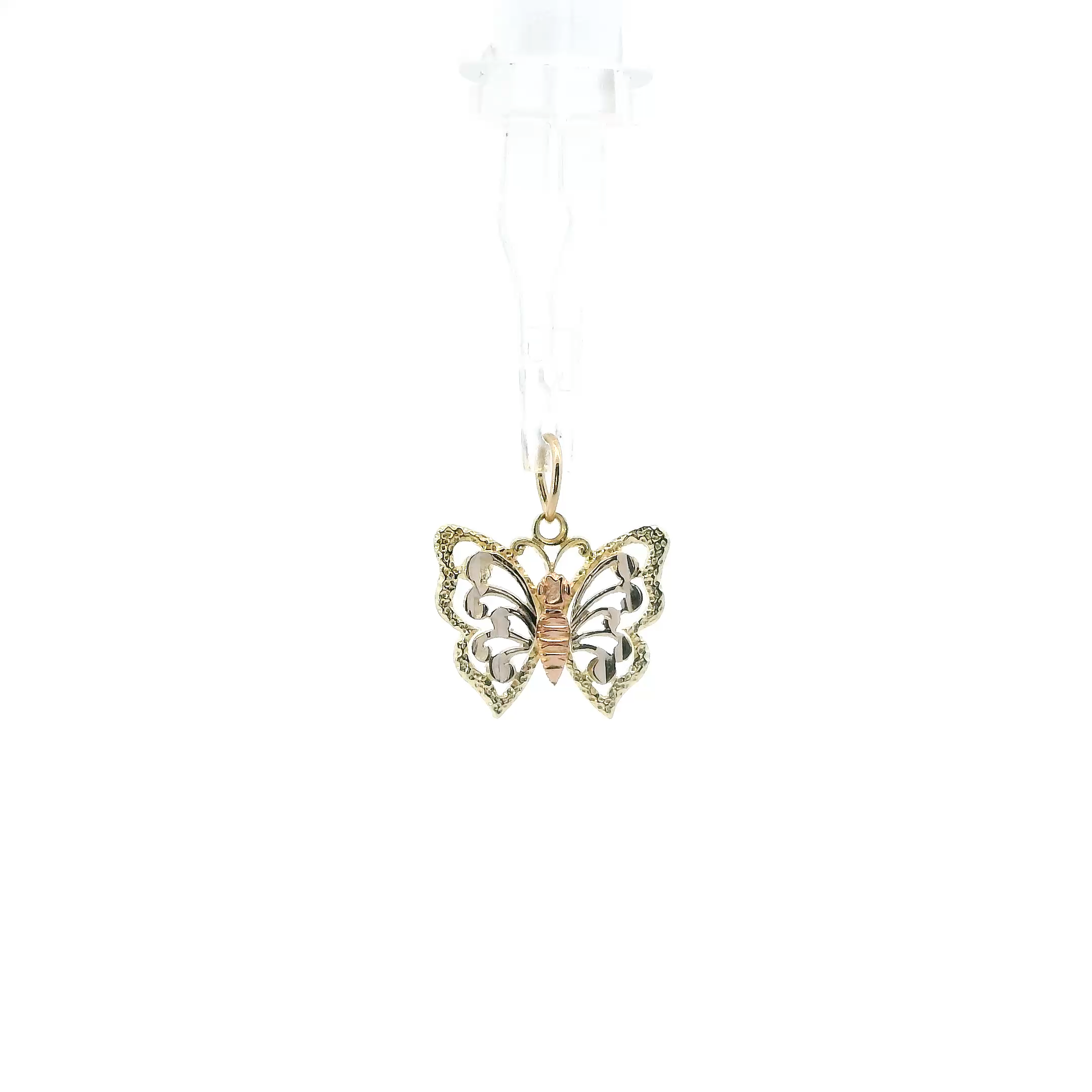 14K Tri Color Gold Butterfly Pendant