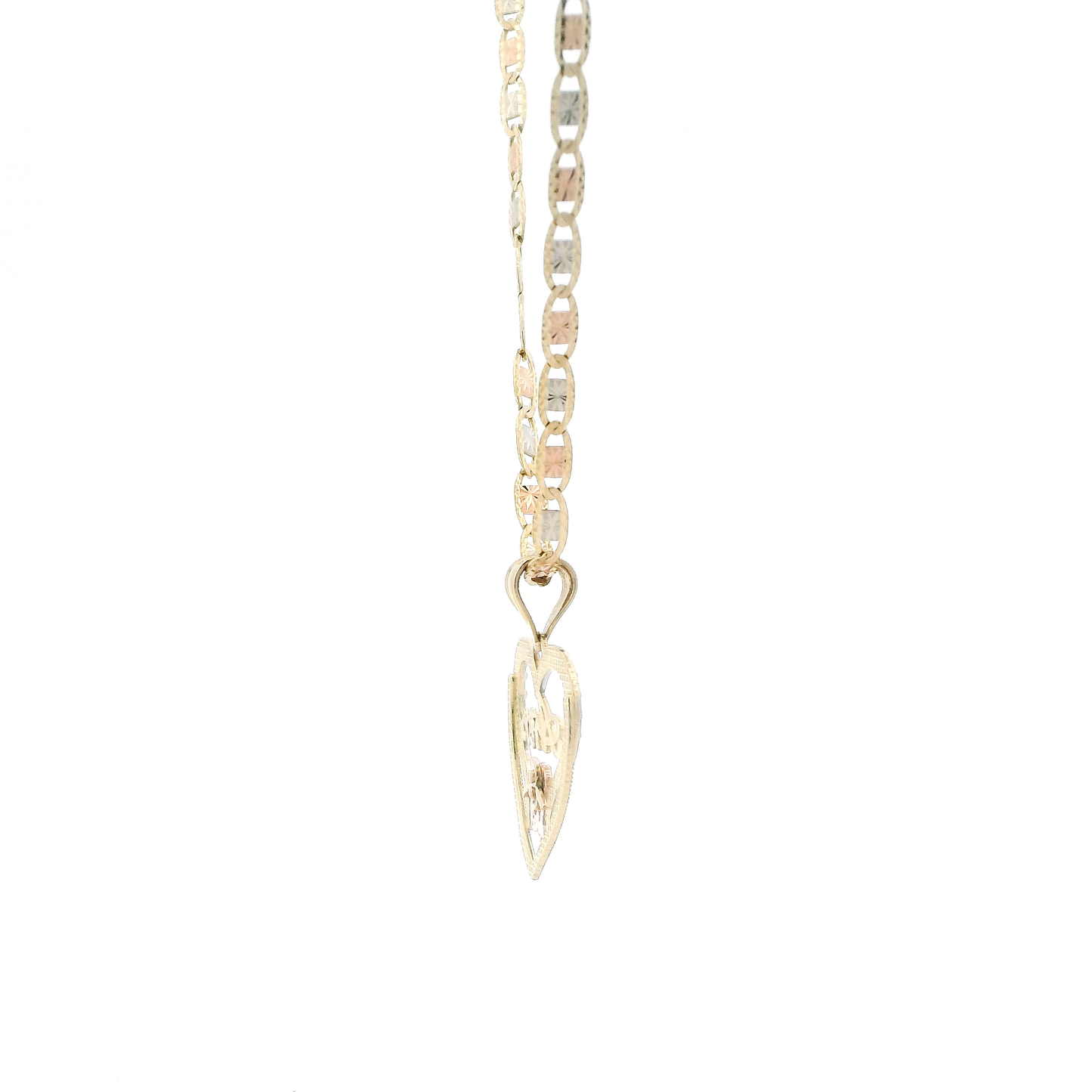 14K Tri Color "15 Anos" Heart Pendant & 20" Mariner Chain