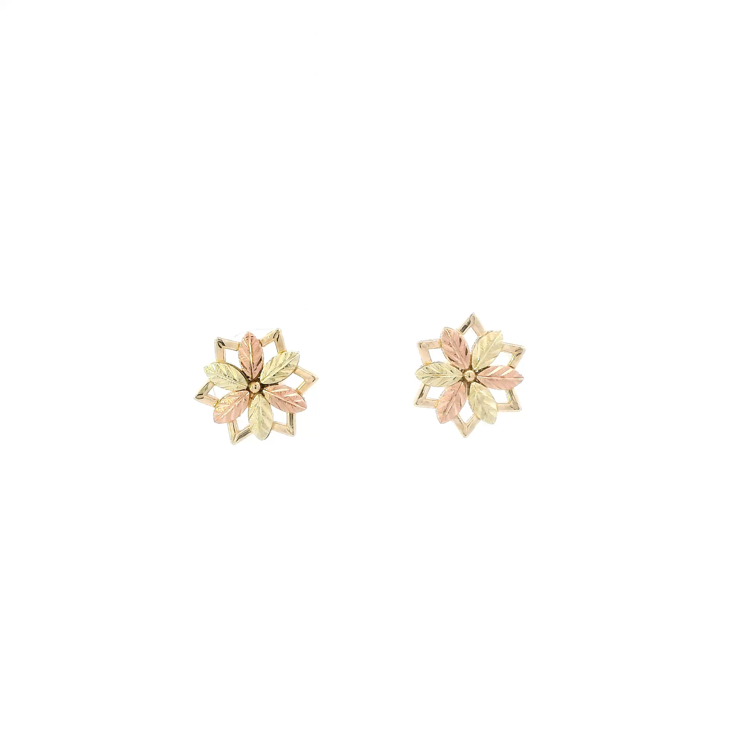 10K Tri Color Flower Stud Earrings