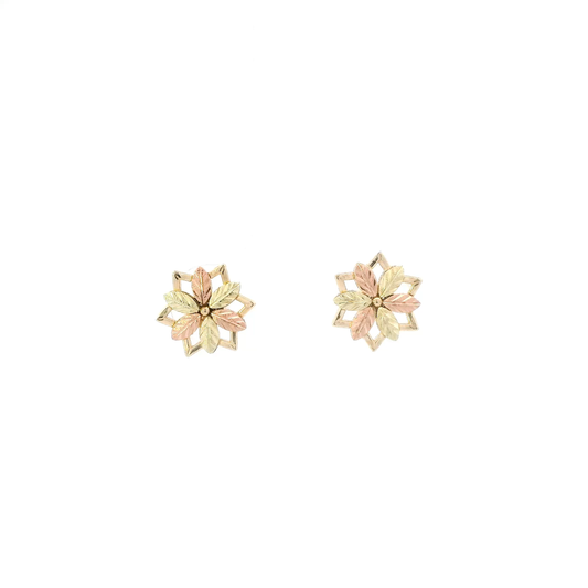 10K Tri Color Flower Stud Earrings