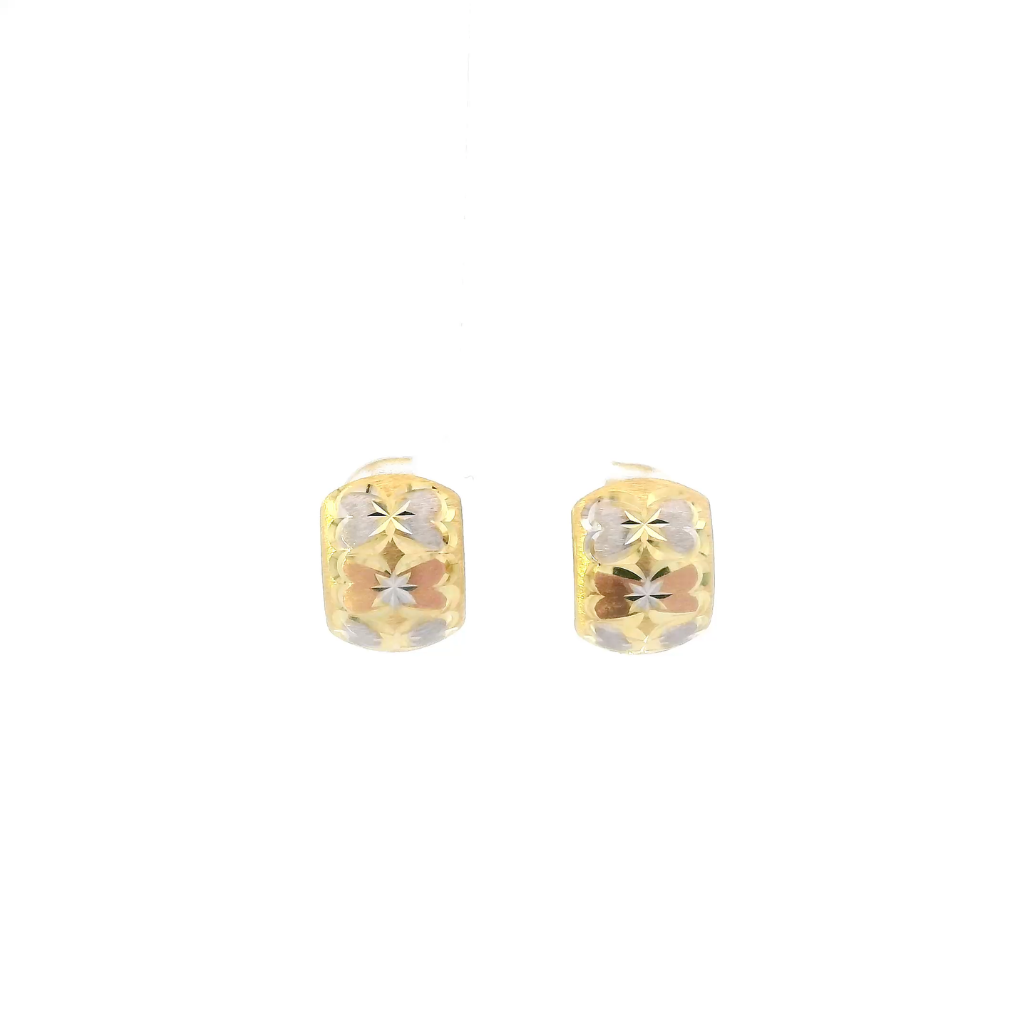 14K Tri Color Bow Huggie Earrings
