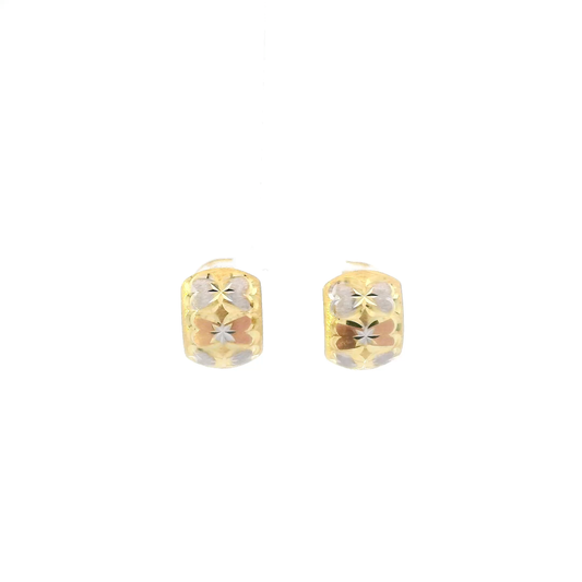 14K Tri Color Bow Huggie Earrings