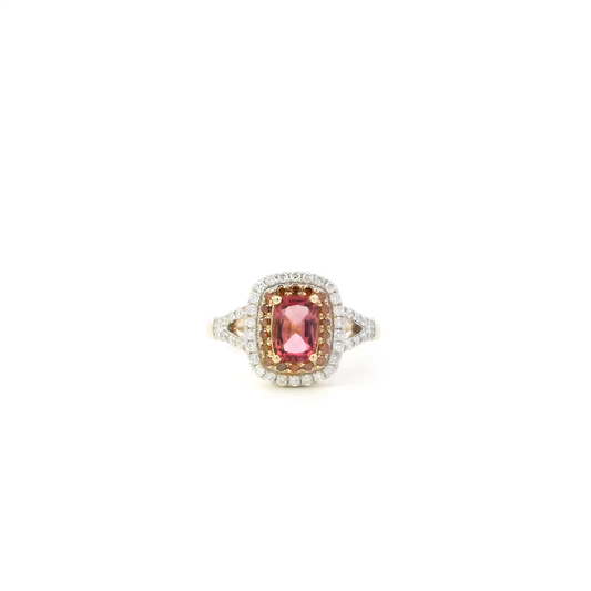 14K Yellow Gold Pink Tourmaline & Orange Diamond Women's Ring - 0.35ct