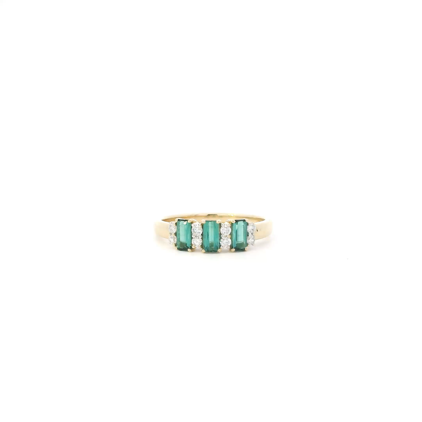 14K Yellow Gold Green Tourmaline & Diamond Women's Ring-0.16ct
